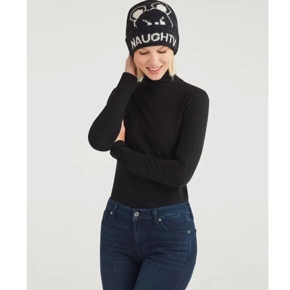 7 for all mankind naughty nice slouch beanie ⚫️ super soft ⚫️ NWT - Picture 1 of 8